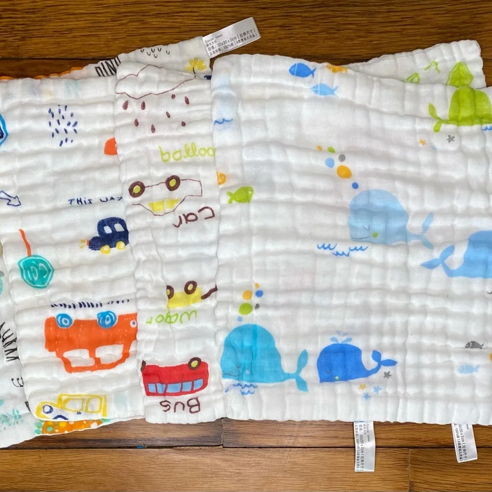 Colorful Dinosaur and Vehicle Print Baby Burp Cloths NEW pack of 8